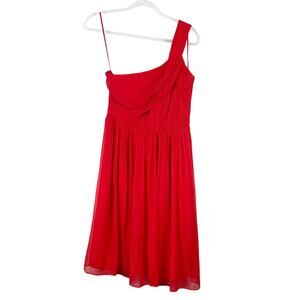 J. Crew Women's Red Silk Chiffon One Shoulder Dress Size 6 NEW w Tag Knee Length